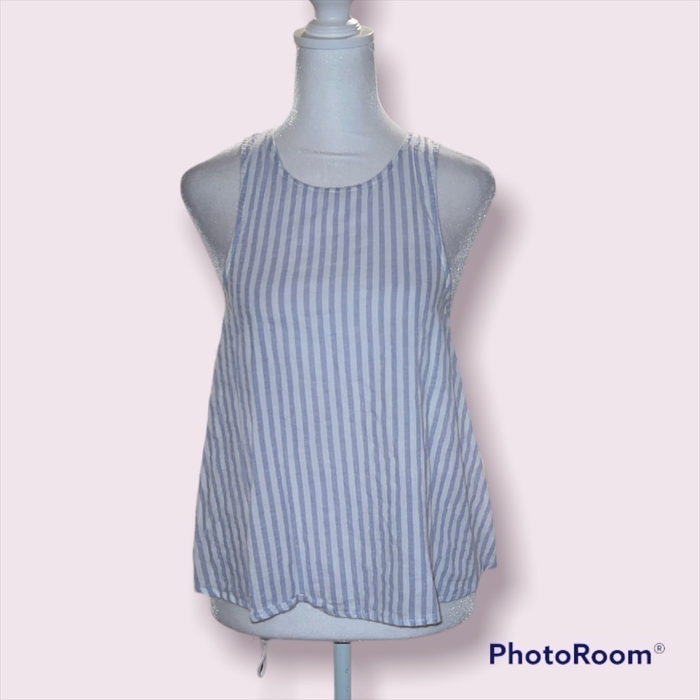 Sophie Rue Blue White Striped Cotton Racerback Tank Top Zipper Back Medium